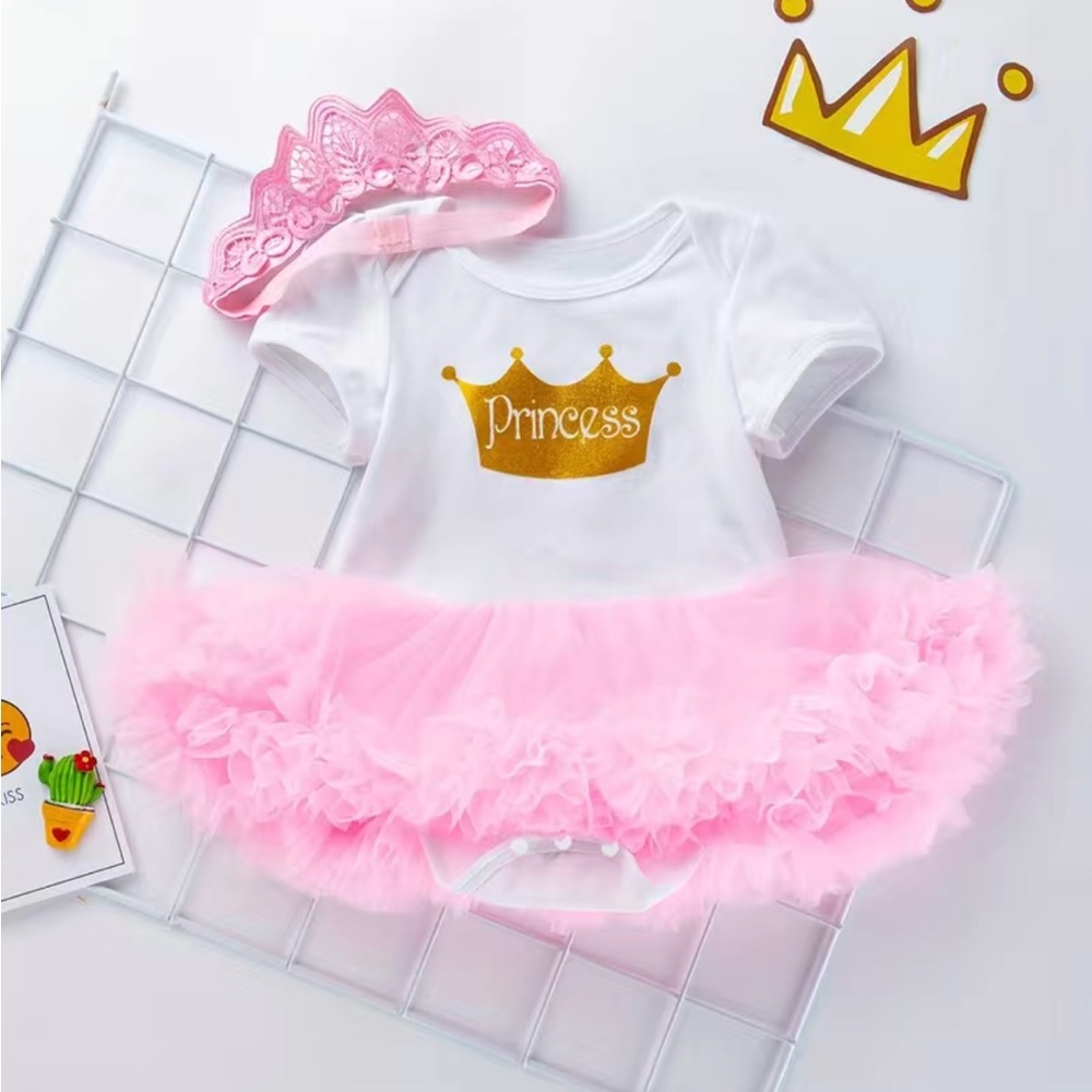 Pink 2 Pc TuTu Dress and Crown Headband Set